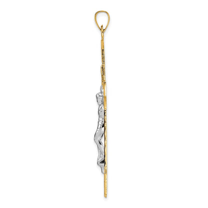 14K Bicolor Gold Polierter Massiver INRI Kruzifix-Anhänger