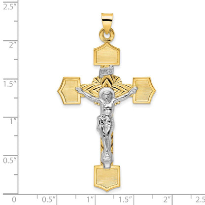 14K Bicolor Gold Polierter Massiver INRI Kruzifix-Anhänger