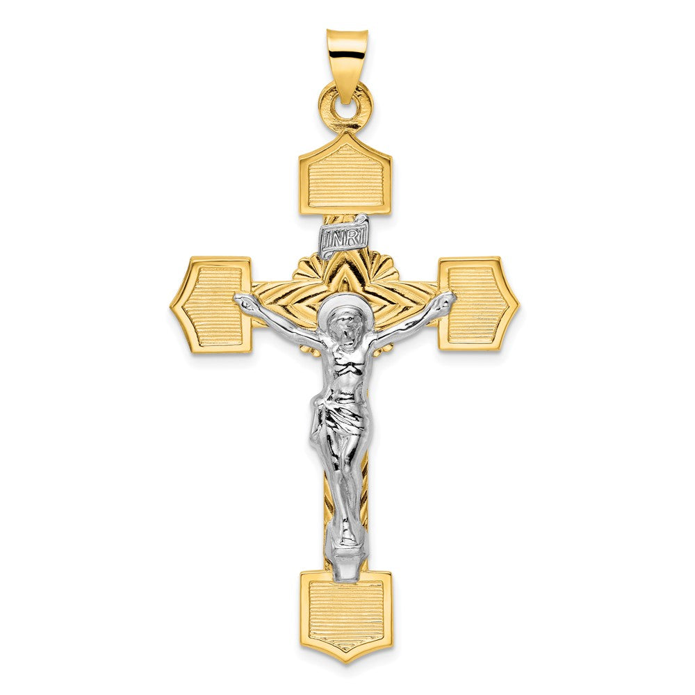 14K Bicolor Gold Polierter Massiver INRI Kruzifix-Anhänger