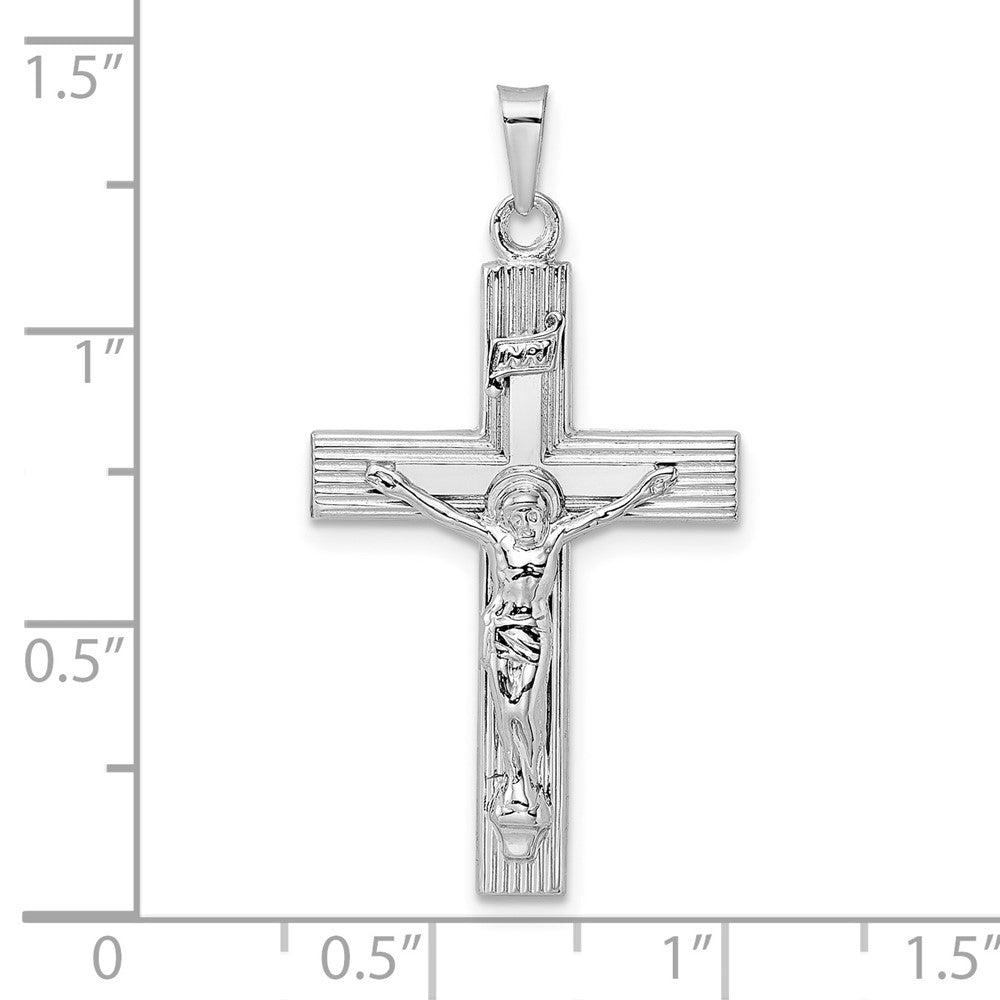 14K Weißgold Poliertes Massives INRI Gestreiftes Kruzifix-Anhänger