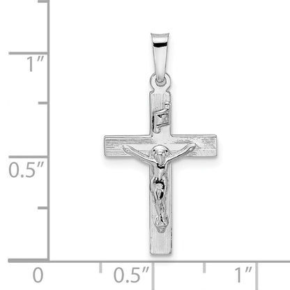 14K Weißgold Polierter Massiver INRI Gestreifter Kruzifix-Anhänger