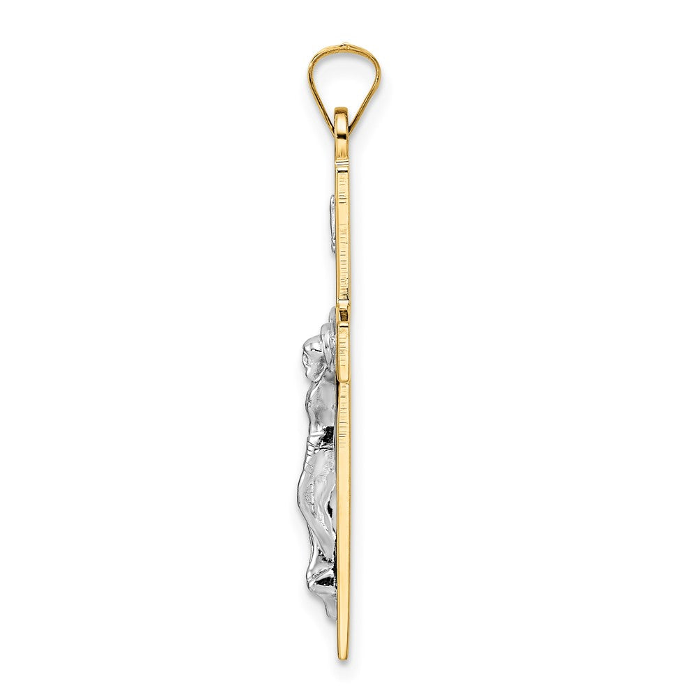 14K Bicolor Gold Polierter Massiver INRI-Kruzifix-Anhänger