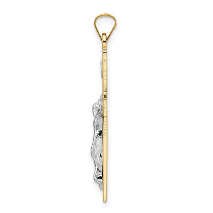 14K Bicolor Gold Polierter Massiver INRI-Kruzifix-Anhänger
