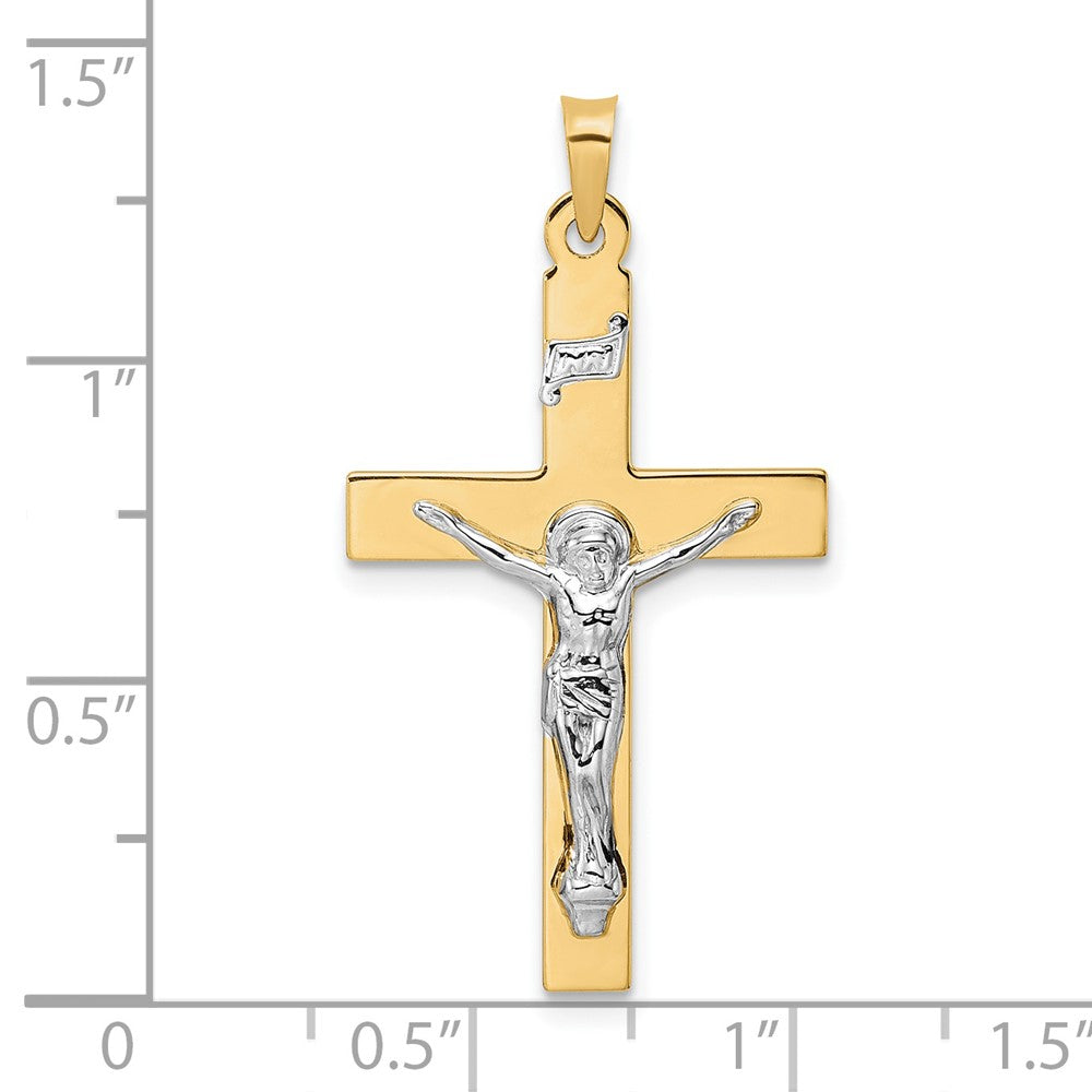14K Bicolor Gold Polierter Massiver INRI-Kruzifix-Anhänger