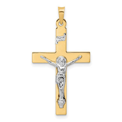 14K Bicolor Gold Polierter Massiver INRI-Kruzifix-Anhänger