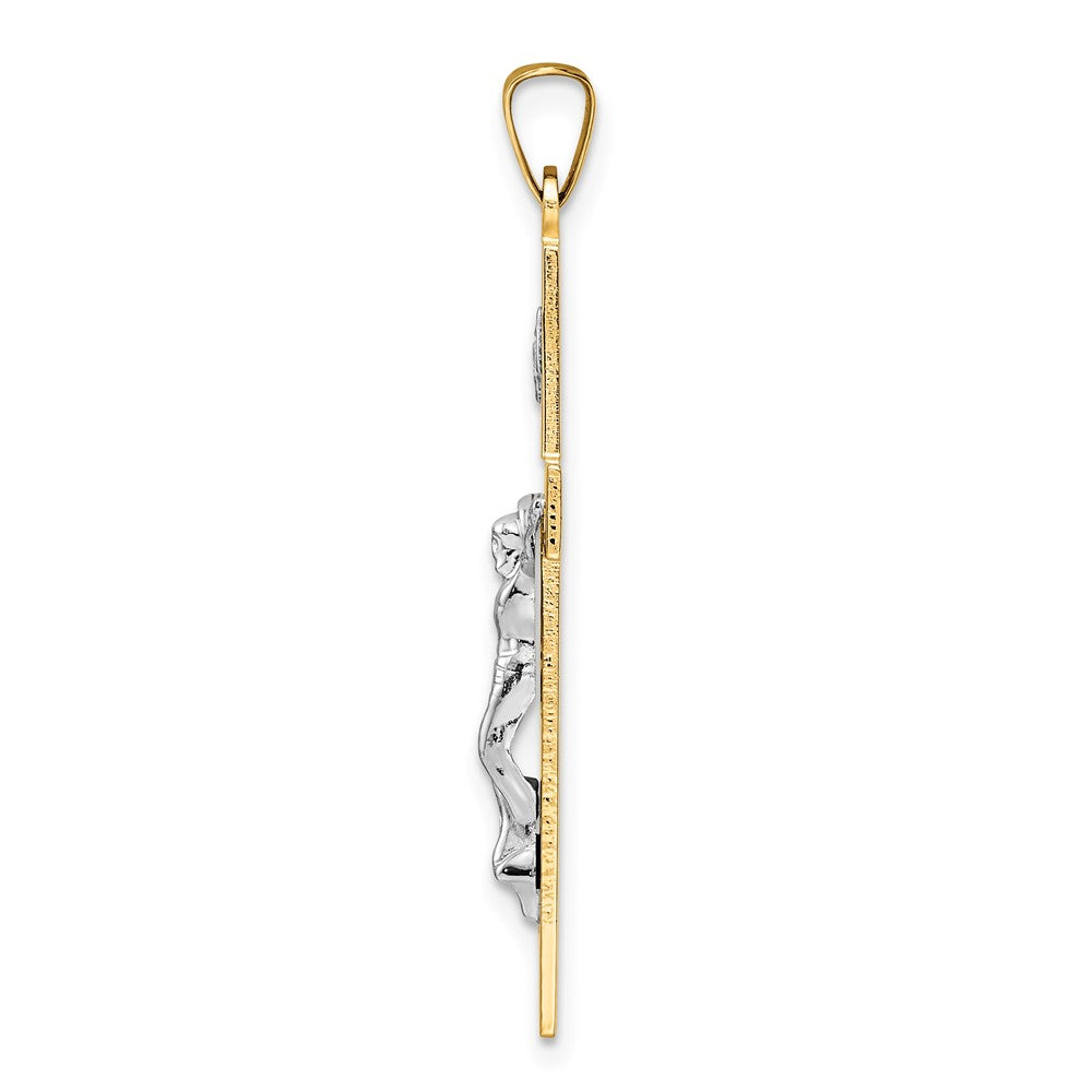 14K Bicolor Gold Polierter Massiver INRI Kruzifix-Anhänger