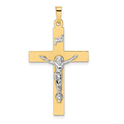 14K Bicolor Gold Polierter Massiver INRI Kruzifix-Anhänger