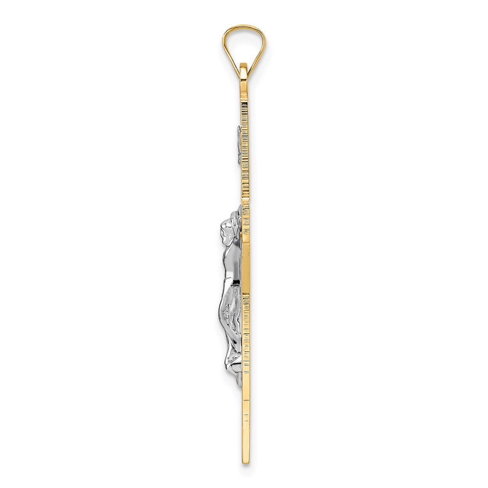 14K Bicolor Gold Polierter Massiver INRI-Kruzifix-Anhänger