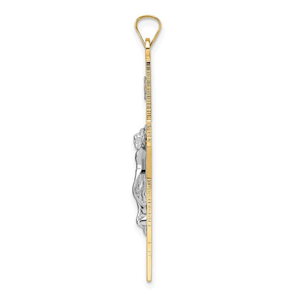 14K Bicolor Gold Polierter Massiver INRI-Kruzifix-Anhänger