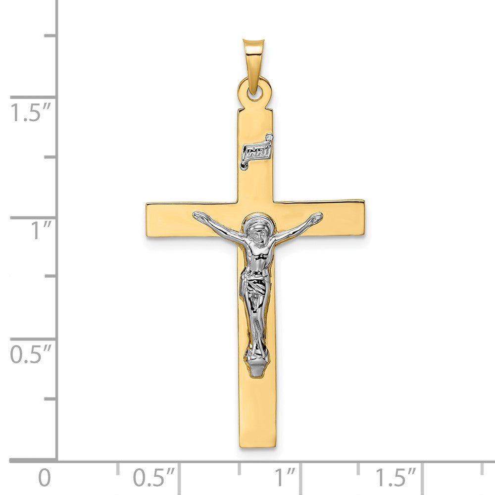 14K Bicolor Gold Polierter Massiver INRI-Kruzifix-Anhänger