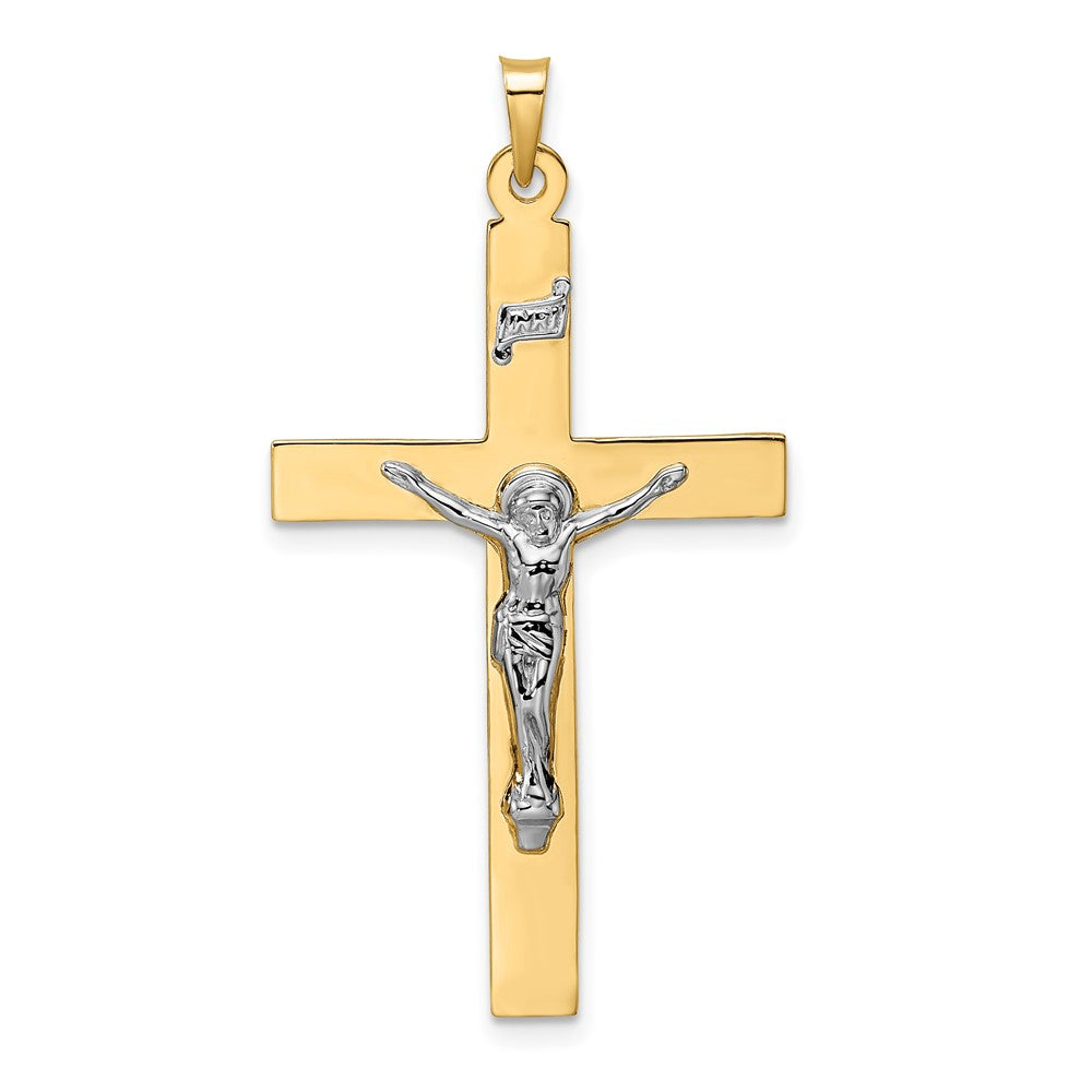 14K Bicolor Gold Polierter Massiver INRI-Kruzifix-Anhänger