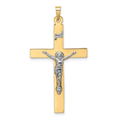 14K Bicolor Gold Polierter Massiver INRI-Kruzifix-Anhänger