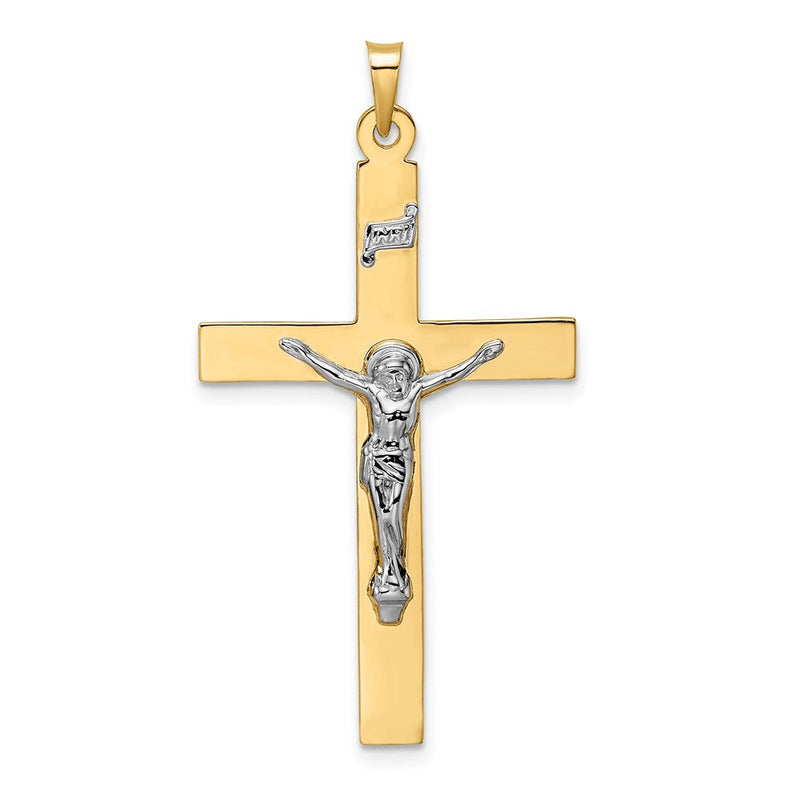 14K Bicolor Gold Polierter Massiver INRI-Kruzifix-Anhänger