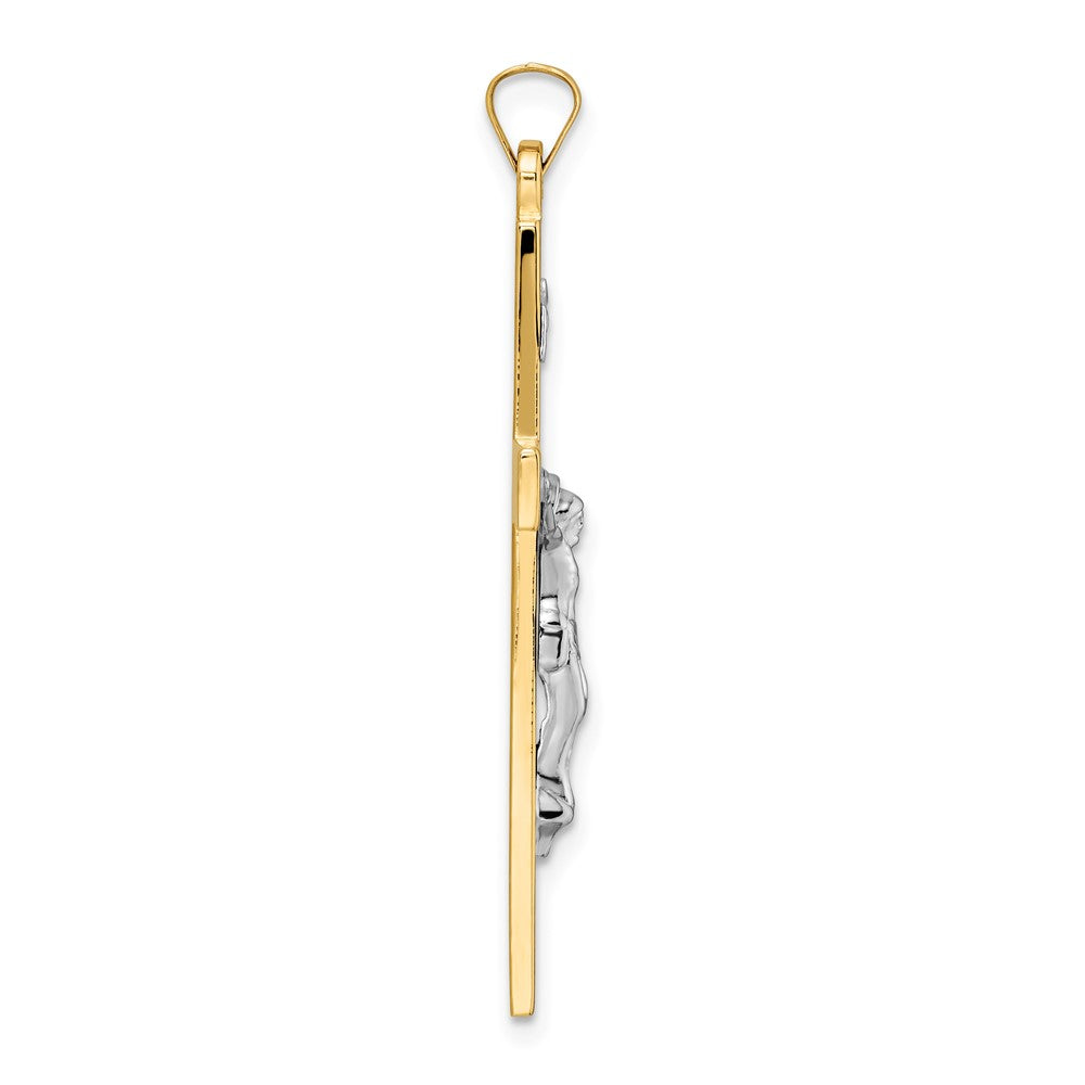 14K Bicolor-Gold massiver INRI-Kruzifix-Anhänger