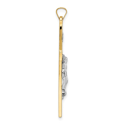 14K Bicolor-Gold massiver INRI-Kruzifix-Anhänger