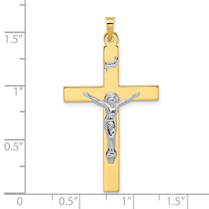 14K Bicolor-Gold massiver INRI-Kruzifix-Anhänger