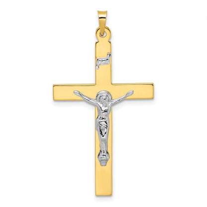 14K Bicolor-Gold massiver INRI-Kruzifix-Anhänger