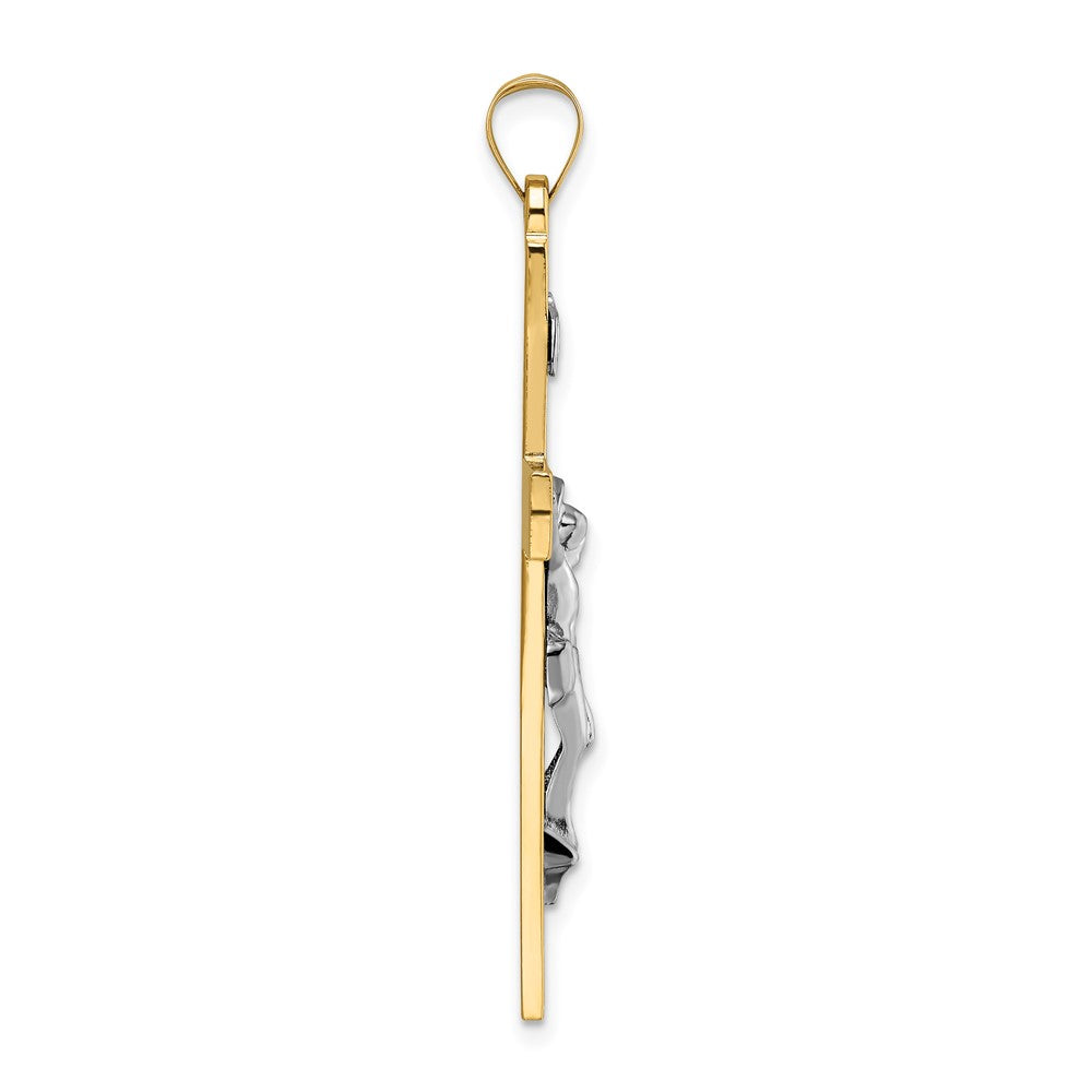 14K Bicolor Gold Polierter Massiver INRI-Kruzifix-Anhänger