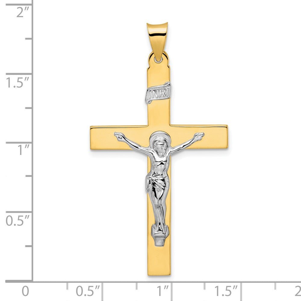 14K Bicolor Gold Polierter Massiver INRI-Kruzifix-Anhänger