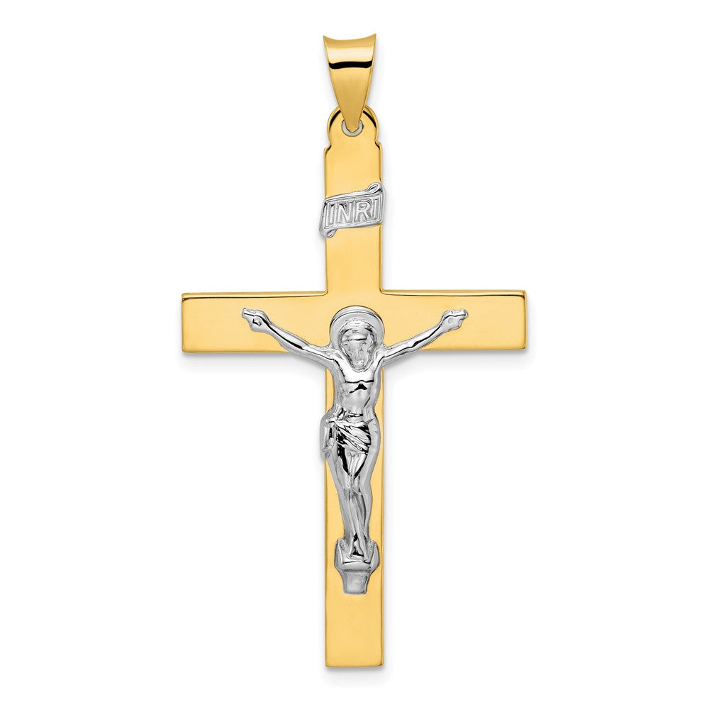 14K Bicolor Gold Polierter Massiver INRI-Kruzifix-Anhänger
