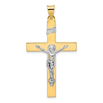 14K Bicolor Gold Polierter Massiver INRI-Kruzifix-Anhänger