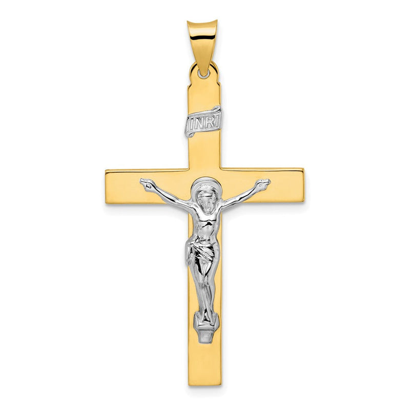14K Bicolor Gold Polierter Massiver INRI-Kruzifix-Anhänger