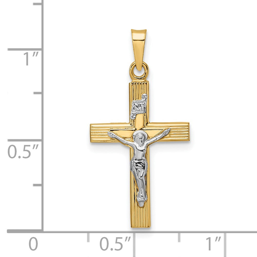 14K Bicolor Gold Polierter Massiver INRI-Kruzifix-Anhänger