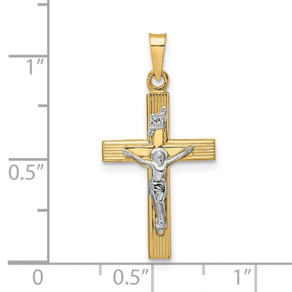 14K Bicolor Gold Polierter Massiver INRI-Kruzifix-Anhänger