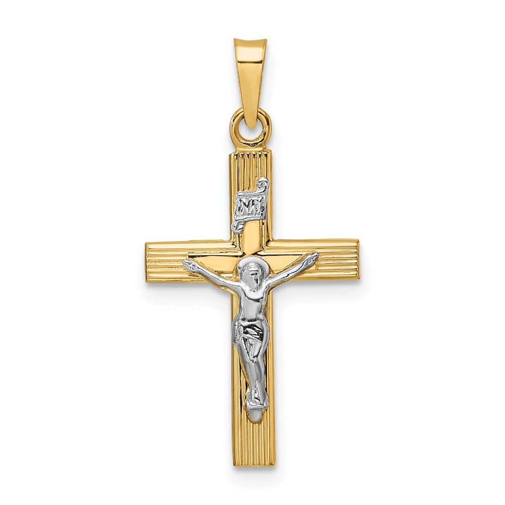 14K Bicolor Gold Polierter Massiver INRI-Kruzifix-Anhänger