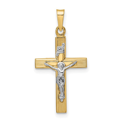 14K Bicolor Gold Polierter Massiver INRI-Kruzifix-Anhänger