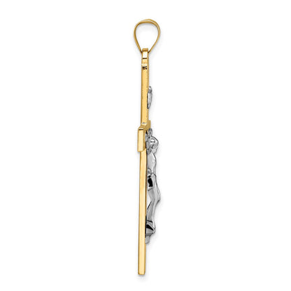 14K Bicolor-Gold polierter massiver INRI-Kruzifix-Kreuz-Anhänger