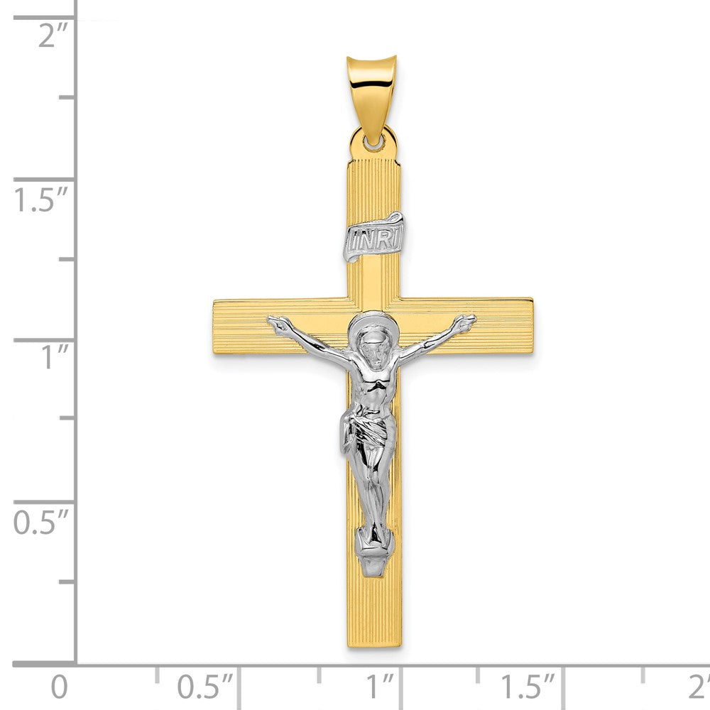 14K Bicolor-Gold polierter massiver INRI-Kruzifix-Kreuz-Anhänger