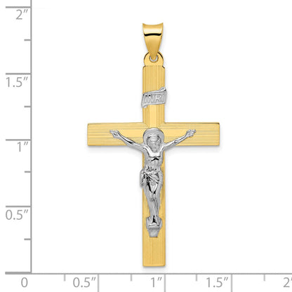 14K Bicolor-Gold polierter massiver INRI-Kruzifix-Kreuz-Anhänger