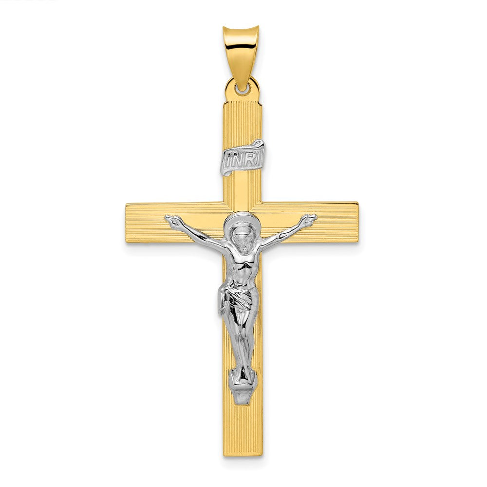 14K Bicolor-Gold polierter massiver INRI-Kruzifix-Kreuz-Anhänger