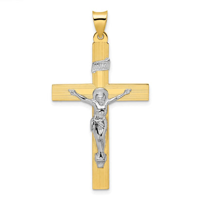 14K Bicolor-Gold polierter massiver INRI-Kruzifix-Kreuz-Anhänger