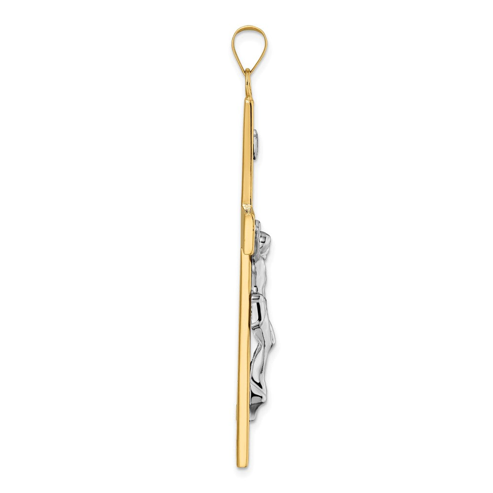14K Bicolor-Gold polierter massiver INRI-Kruzifix-Kreuz-Anhänger