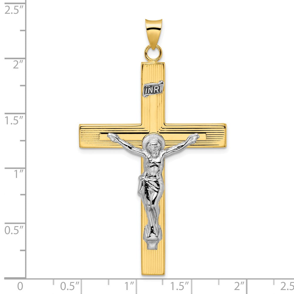 14K Bicolor-Gold polierter massiver INRI-Kruzifix-Kreuz-Anhänger