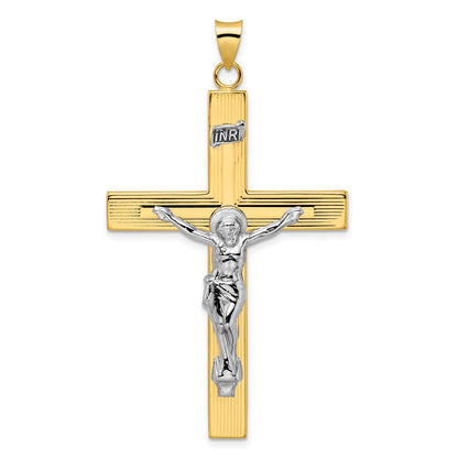 14K Bicolor-Gold polierter massiver INRI-Kruzifix-Kreuz-Anhänger