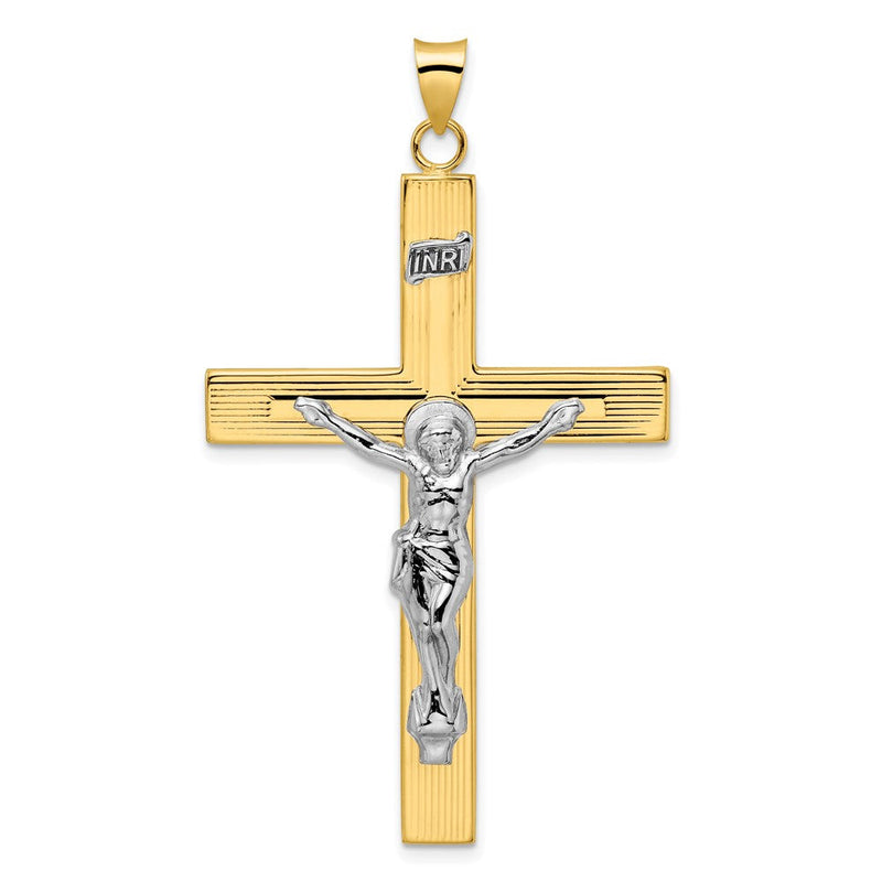 14K Bicolor-Gold polierter massiver INRI-Kruzifix-Kreuz-Anhänger