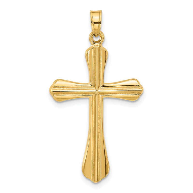 14K Gelbgold Poliert und Gerillt Hohl Kreuz Anhänger