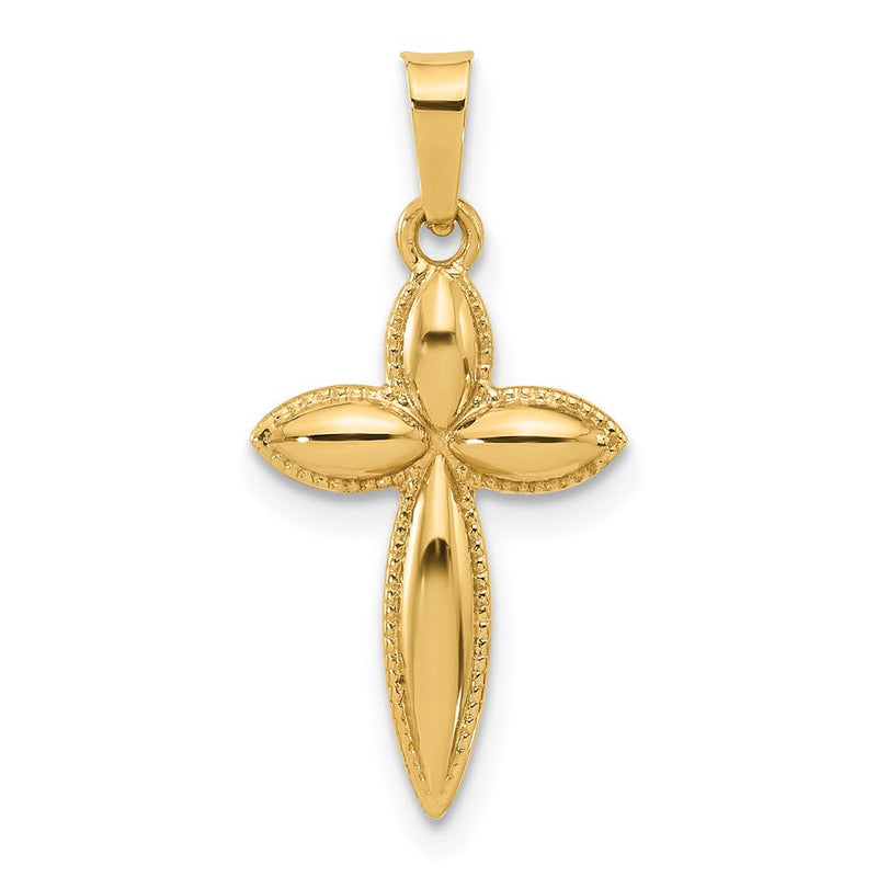 14K Gelbgold Poliert und Gekugelt Hohl Kante Passion Kreuz Anhänger