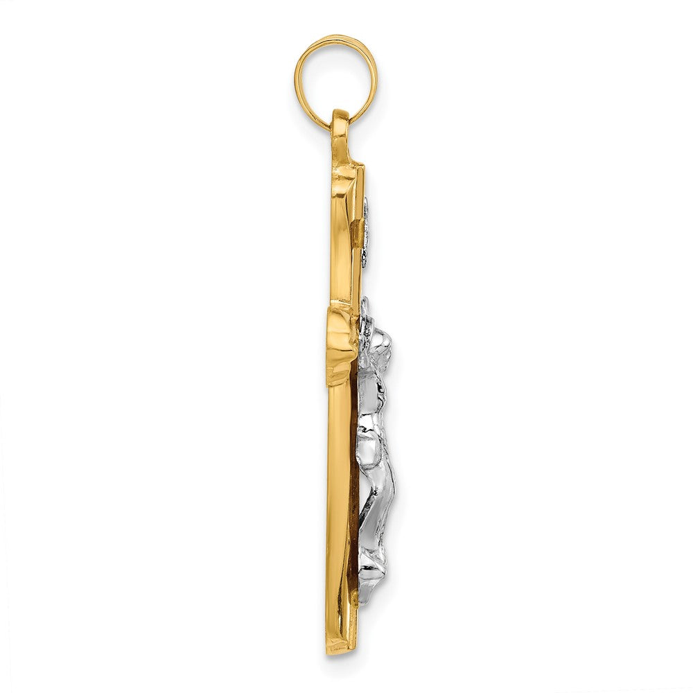 14K Bicolor Gerillt Hohl Inri Kruzifix Pendent