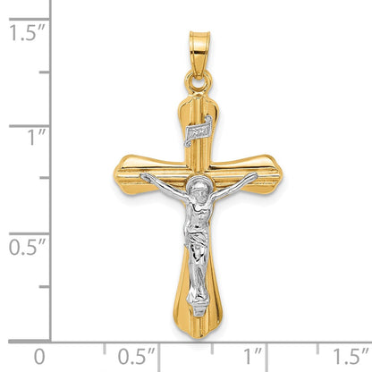 14K Bicolor Gerillt Hohl Inri Kruzifix Pendent