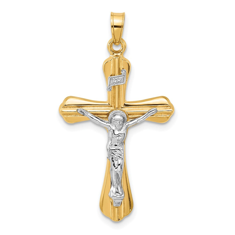 14K Bicolor Gerillt Hohl Inri Kruzifix Pendent