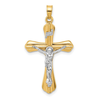 14K Bicolor Gerillt Hohl Inri Kruzifix Pendent