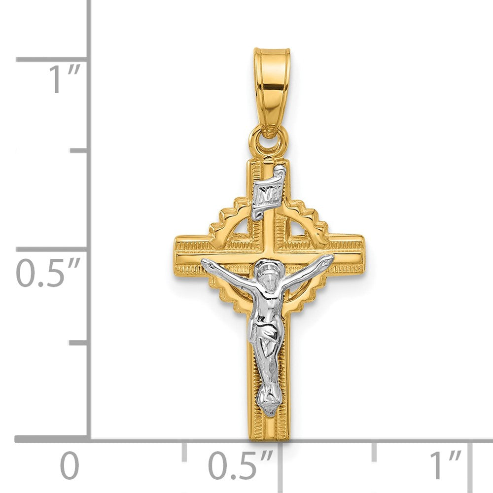 14K Bicolor Hohl Inri Kruzifix Pendent