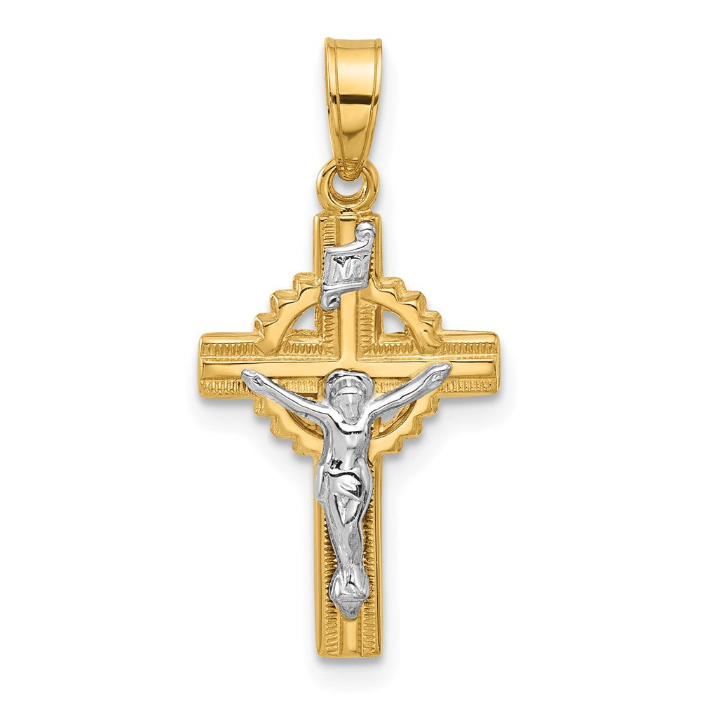 14K Bicolor Hohl Inri Kruzifix Pendent