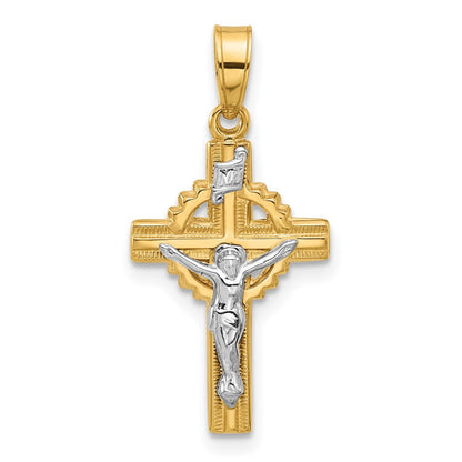 14K Bicolor Hohl Inri Kruzifix Pendent