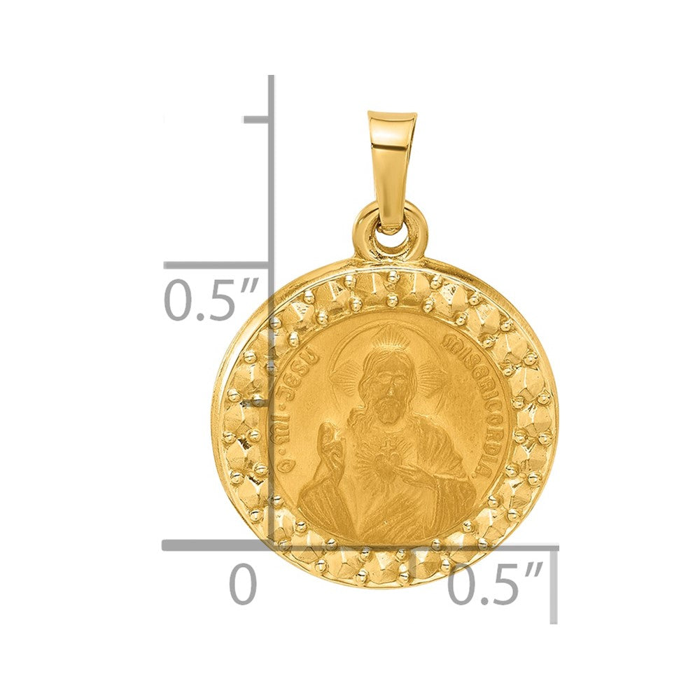 14K Gelbgold Hohl Heilig Herz Of Jesus Medaille