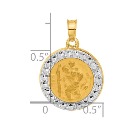 14K Gelb & Rhodium mit Weiß Rhodium Hohl St. Christopher Medaille